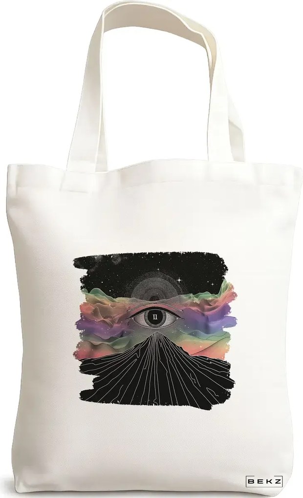 Sacosa de Panza pentru Cumparaturi, Geanta Tote, model Celestial Eye 3, 38x34.5 cm, Alba, BEKZ®