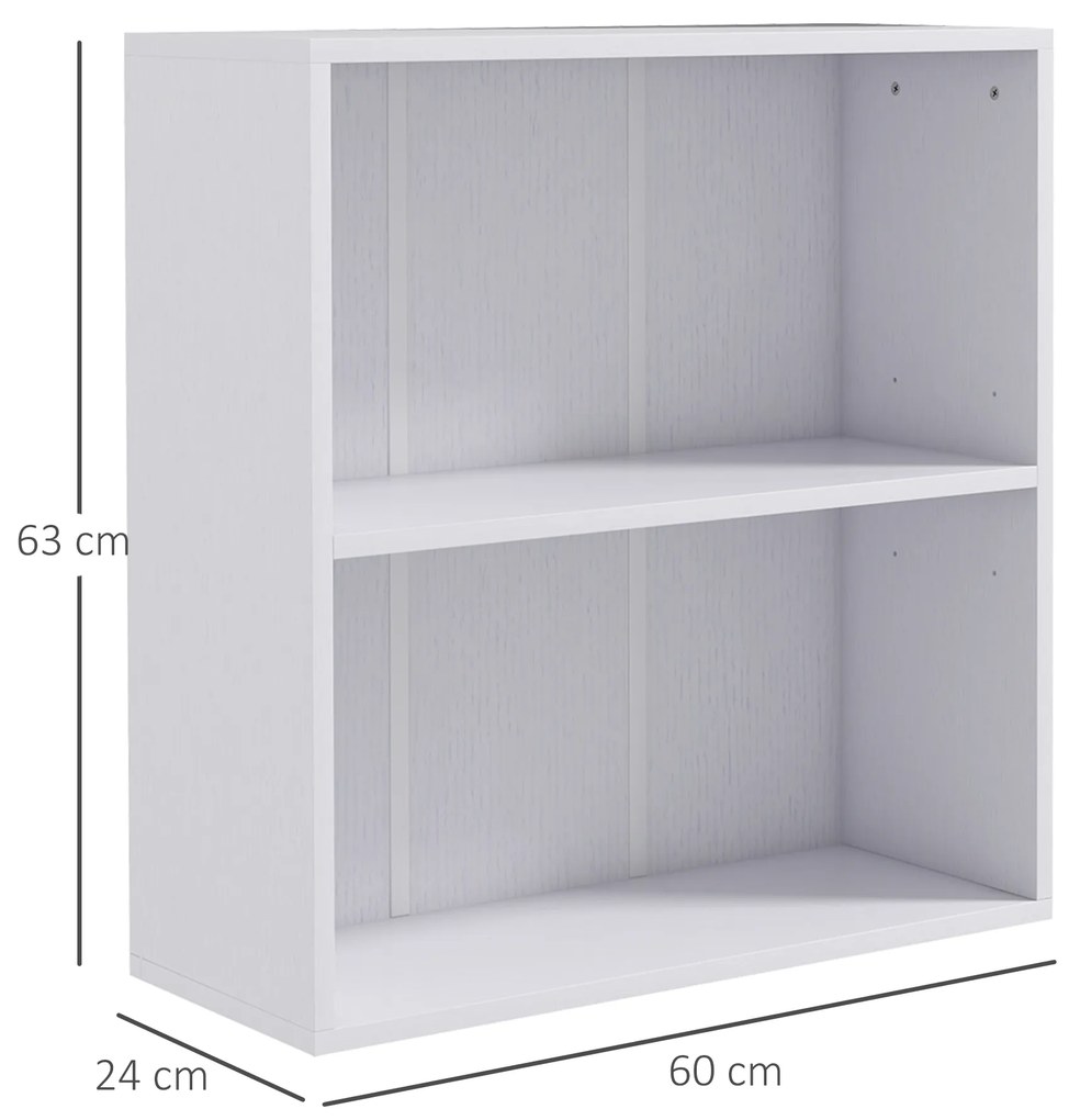 HOMCOM Bibliotecă raft de depozitare cu 2 compartimente și raft reglabil, 60 x 24 x 63 cm, alb | Aosom Romania