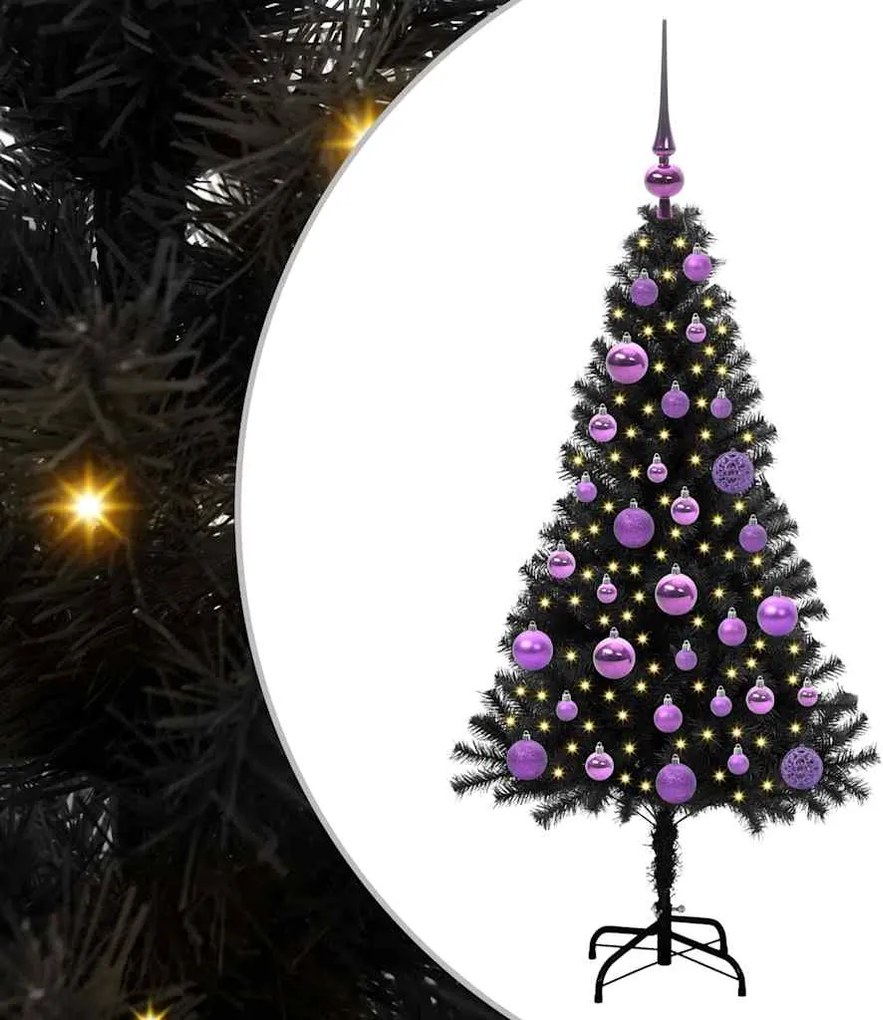 vidaXL Brad de Crăciun cu 150 LED cu suport Negru 120 cm PVC