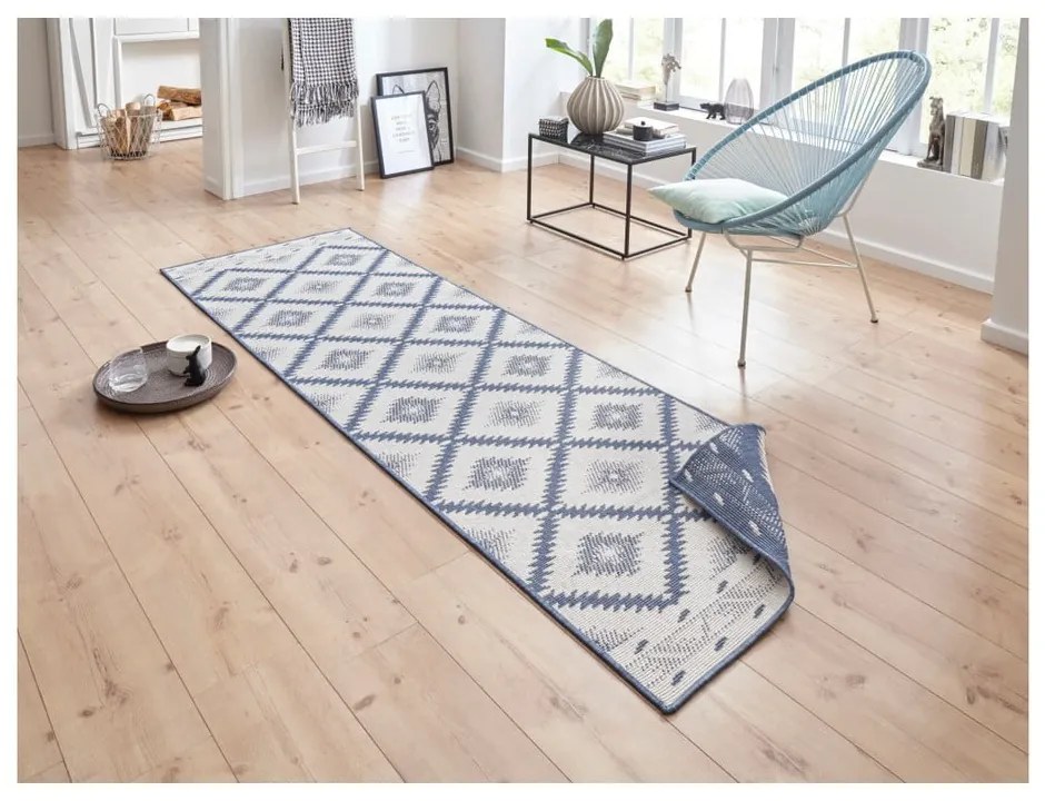 Covor adecvat pentru exterior NORTHRUGS Malibu, 80 x 250 cm, albastru-crem