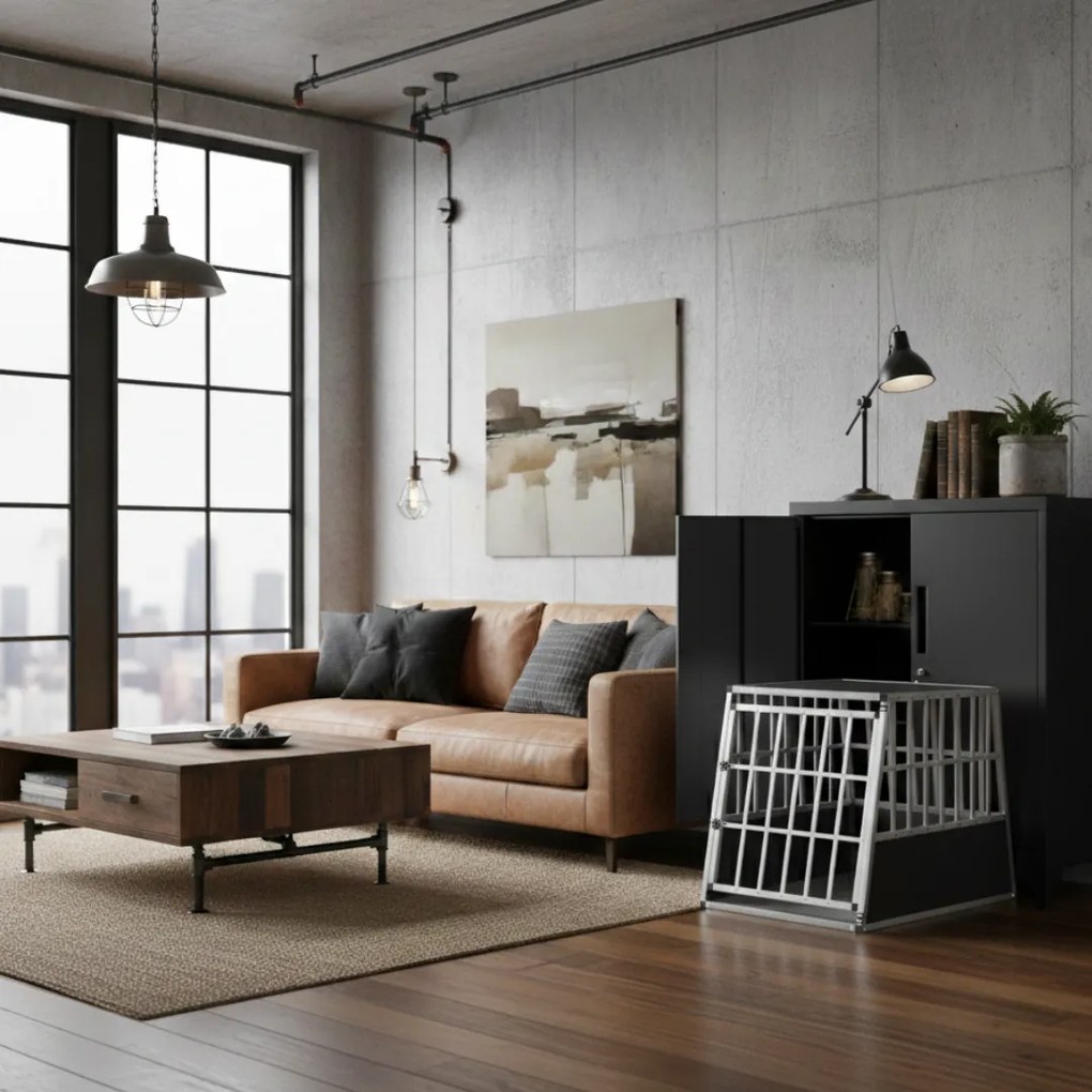 Cușcă de transport pentru câini BRUNO, 66x90x72cm, argintiu/negru Jurhan