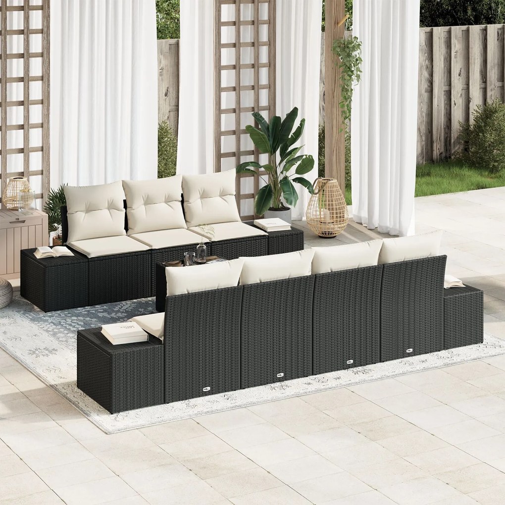 vidaXL Set de canapele pentru grădină 8 pcs Negru Rattan poli