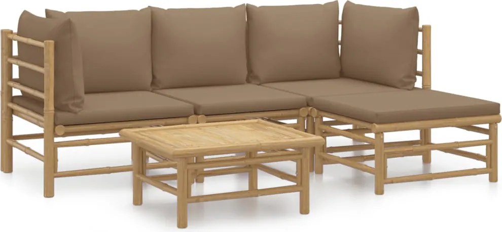 vidaXL Set mobilier de grădină cu perne gri taupe, 5 piese, bambus