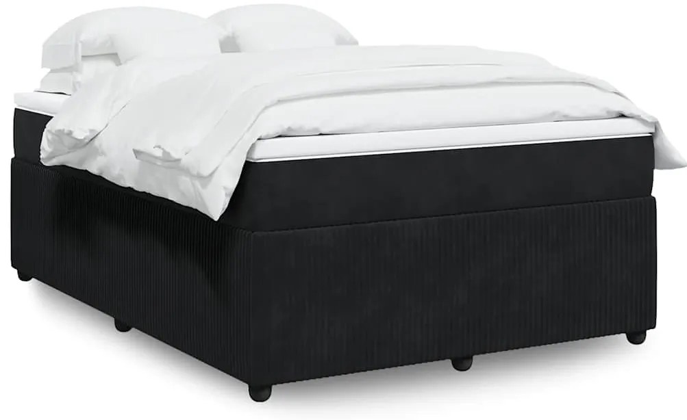 vidaXL Pat box spring cu saltea, negru, 140x190 cm, catifea