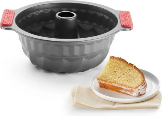 Forma de copt chec Lekue 1009476, Ø26,5 cm, Acoperire ceramica antiaderenta, Otel carbon, +4°C / +240°C, Negru/rosu