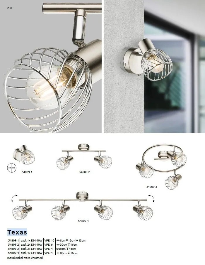 Plafoniera cu 3 spoturi design industrial TEXAS nichel, crom