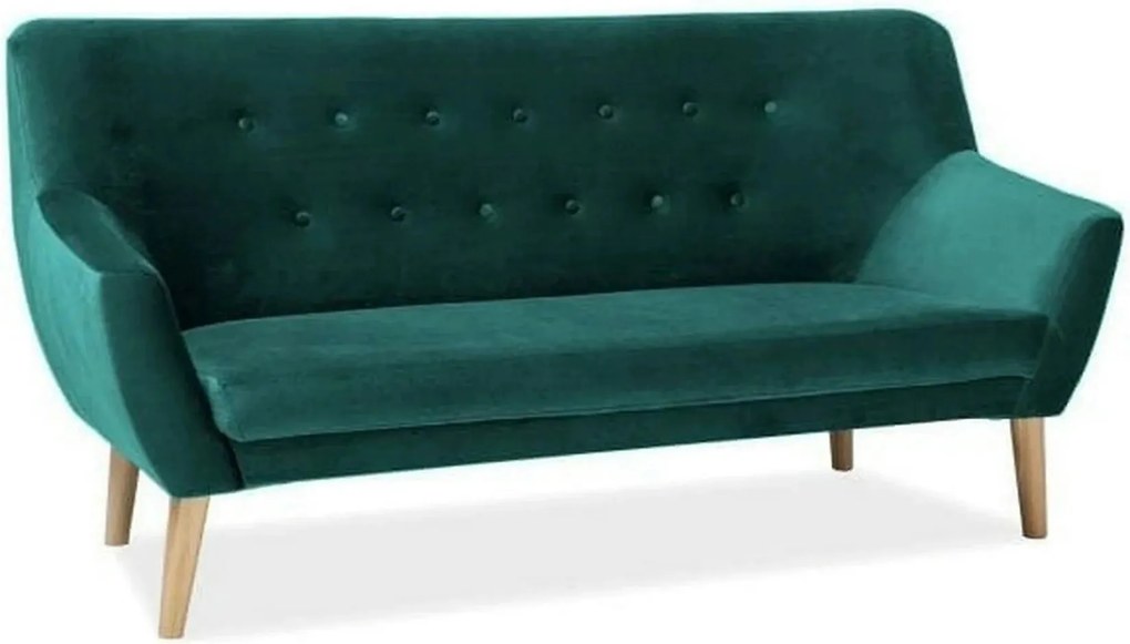Canapea NORDIC 3, verde, stofa catifelata/lemn, 180x75x90 cm
