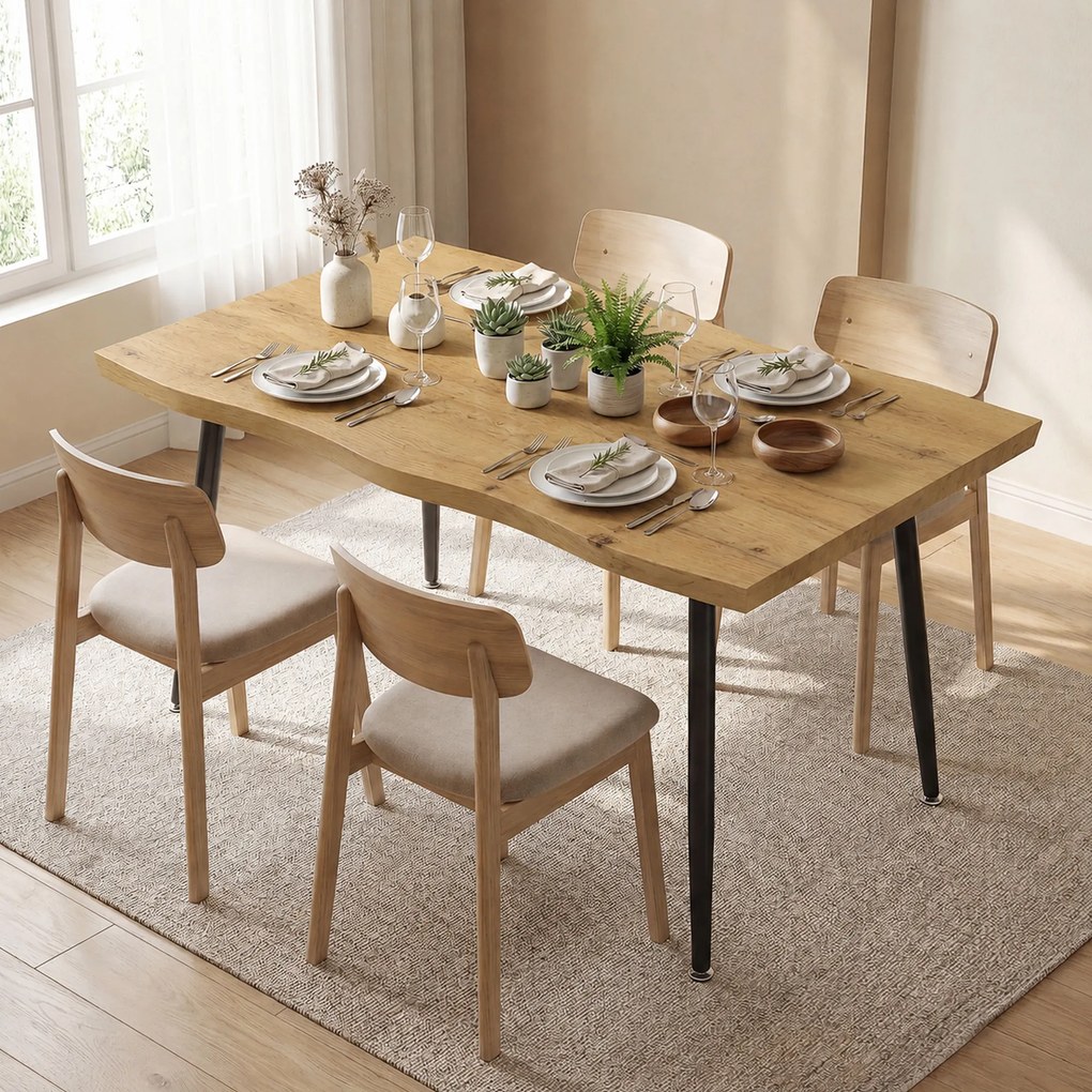 HOMCOM Masă de dining dreptunghiulară pentru 4 persoane, 110x70 cm, stejar/negru | Aosom Romania