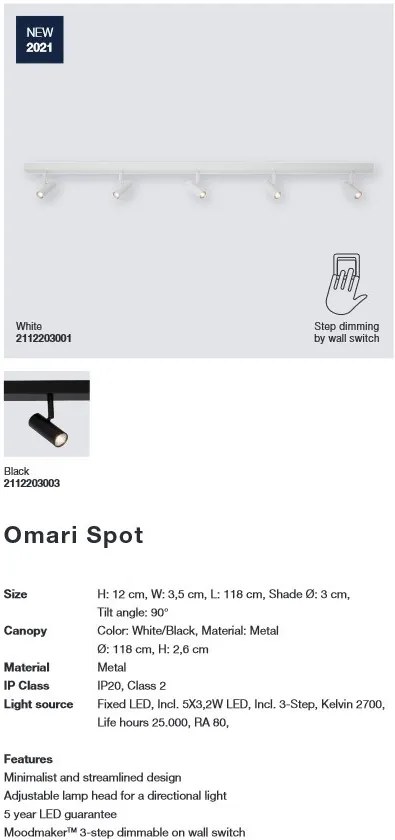 Lustra liniara cu 5 spoturi LED, 3-Step MOODMAKER Omari negru 2112203003 NL