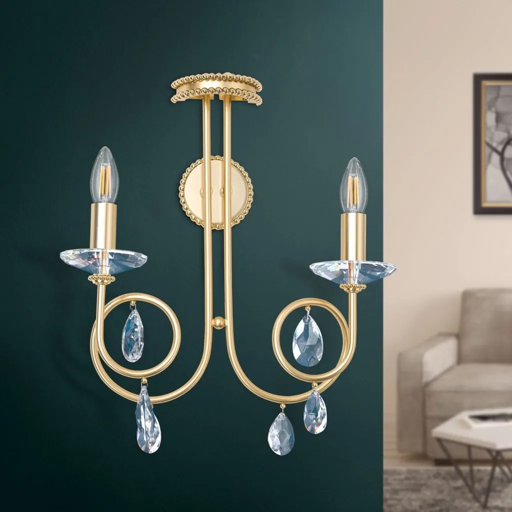 Aplica perete stil clasic cu cristale Swarovski Giada auriu mat