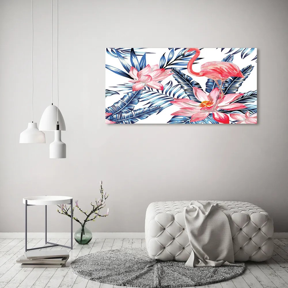 Tablou acrilic Flamingos și plante
