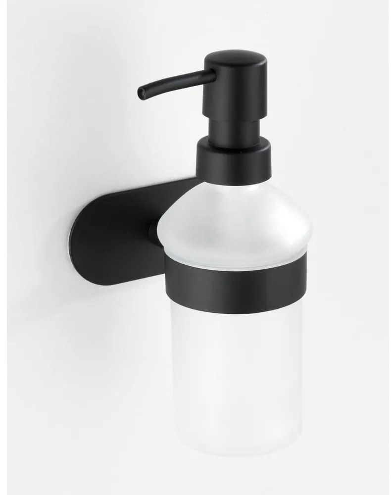 Dozator săpun cu suport de perete din oțel inoxidabil Wenko Orea Trubo-Loc®, negru mat