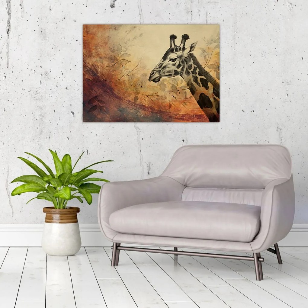 Tablou pe sticlă - Girafă, pictură (70x50 cm)