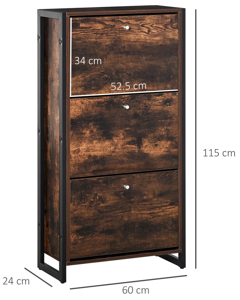 Mobilier Suport de Pantofi Economisire Spatiu Stil Industrial pentru 12 Perechi, Lemn si Metal, 60x24x115cm Maro si Negru HOMCOM | Aosom RO