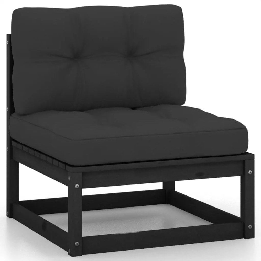 Set mobilier de grădină cu perne13 piese, negru, lemn masiv pin