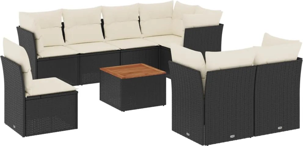 vidaXL Set mobilier de grădină cu perne, 9 piese, negru, poliratan