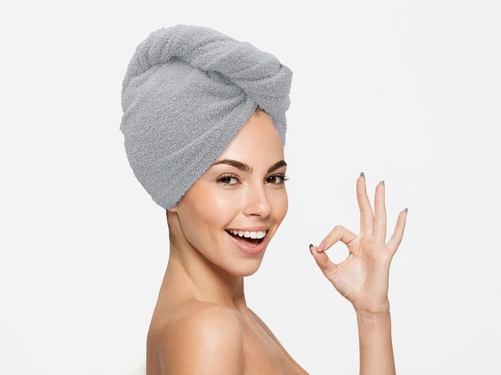 Prosop turban gri deschis cu uscare rapida, 100% bumbac