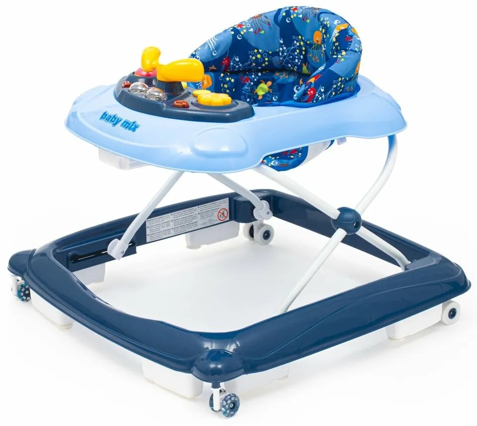 Baby Mix Walker pentru copii cu volan și roți dinsilicon, albastru închis, 50 x 44 x 50 cm