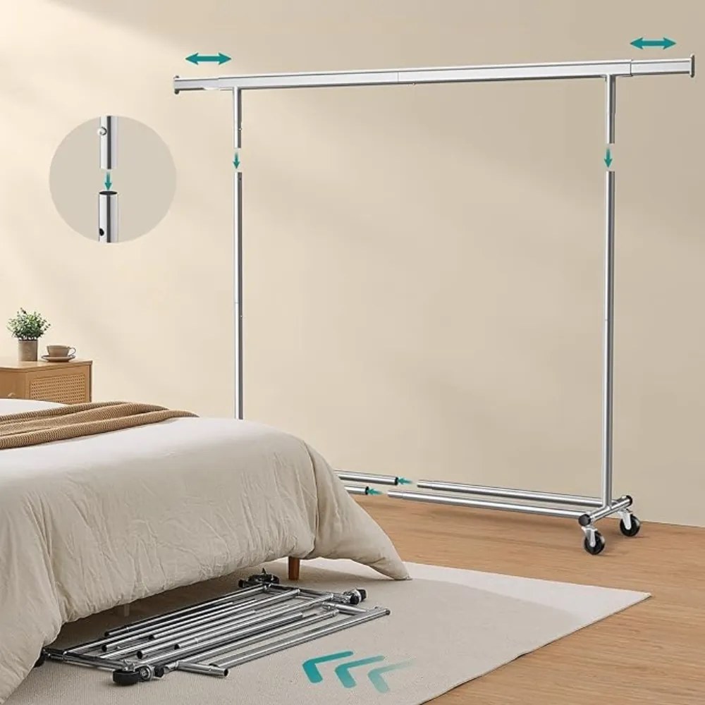 Umeraș pentru haine DOLLY pe roți, max. 150 kg, 45x160-200x161,5cm, argintiu SongmicsHome