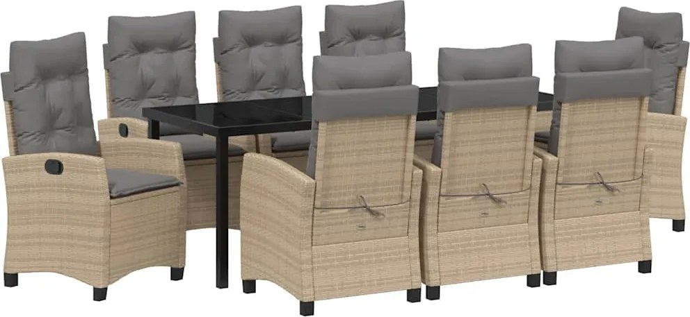 vidaXL Set de masă pentru grădină cu pernă 9 pcs Bej poliratan