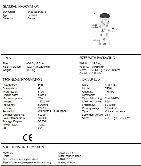 Lustra LED dimabila design modern Corina 12L negru/cupru
