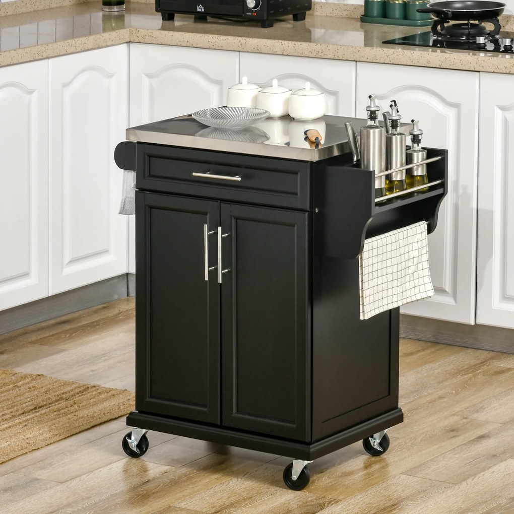 HOMCOM carrello cucina Nero 83.5 × 45.7 × 90.5cm
