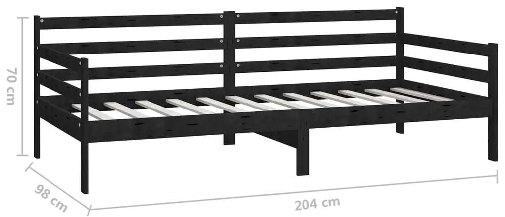 Pat de zi cu saltea, negru, 90x200 cm, lemn masiv de pin Negru