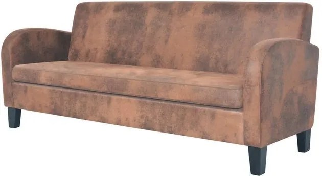 Canapea cu 3 locuri, piele artificială de căprioară, maro