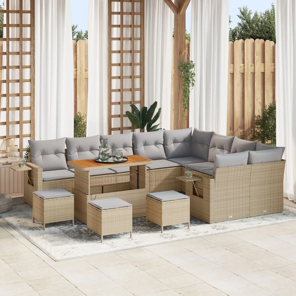 vidaXL Set de canapele de grădină din 12 piese cu perne bej din rattan și acacia