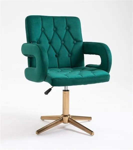 HR8404CROSS Scaun Catifea Verde cu Bază Aurie