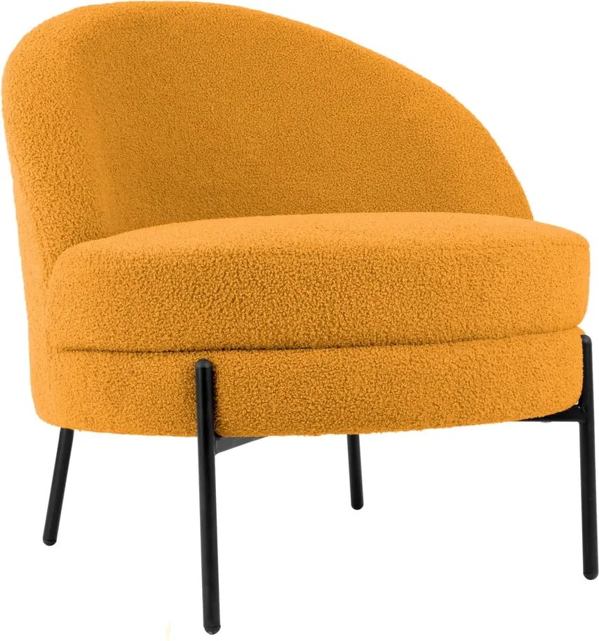 Fotoliu galben ocru cu tapițerie din țesătură bouclé Noble – Leitmotiv