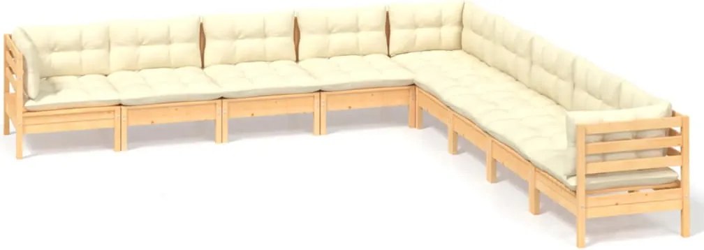 vidaXL Set mobilier grădină cu perne crem, 9 piese, lemn masiv de pin