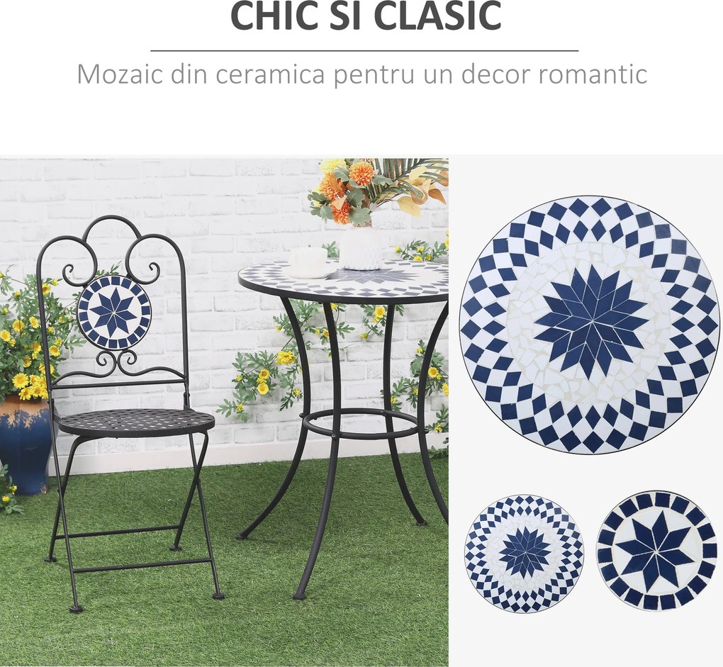 Set de Gradina cu 2 Scaune Pliante si 1 Masuta Outsunny, Metal si Piatra | Aosom Romania