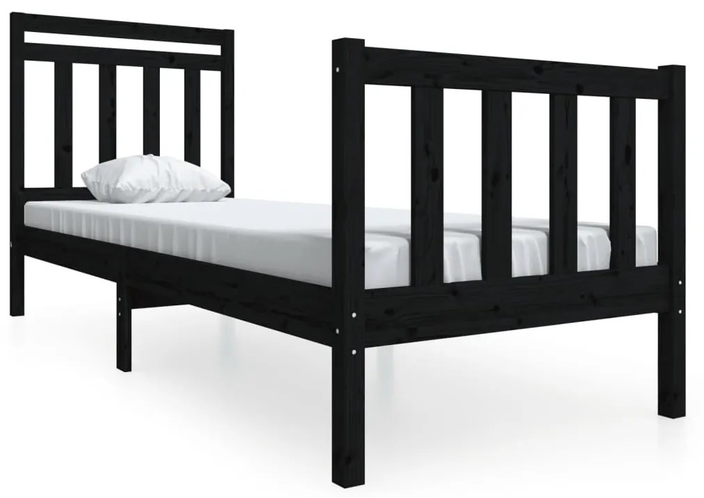 3100683 vidaXL Cadru de pat mic single, negru, 75x190 cm, lemn masiv