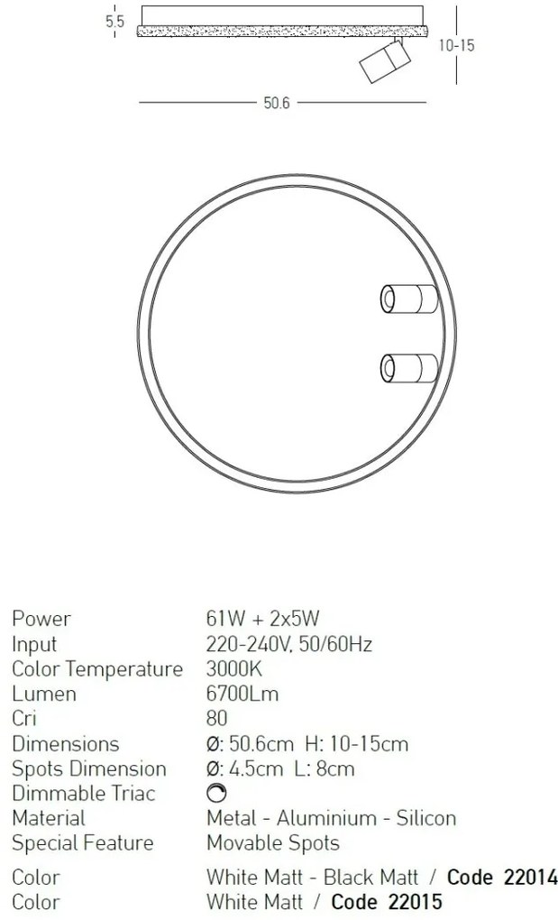 Plafoniera LED dimabila design modern Piers alba