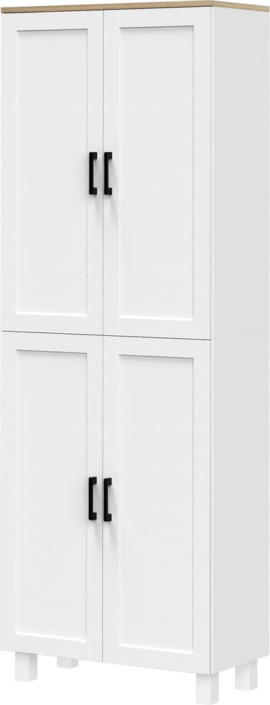 HOMCOM Dulap de Bucătărie cu 5 Rafturi Reglabile și 4 Uși, 60x30x170,5 cm, Alb | Aosom Romania
