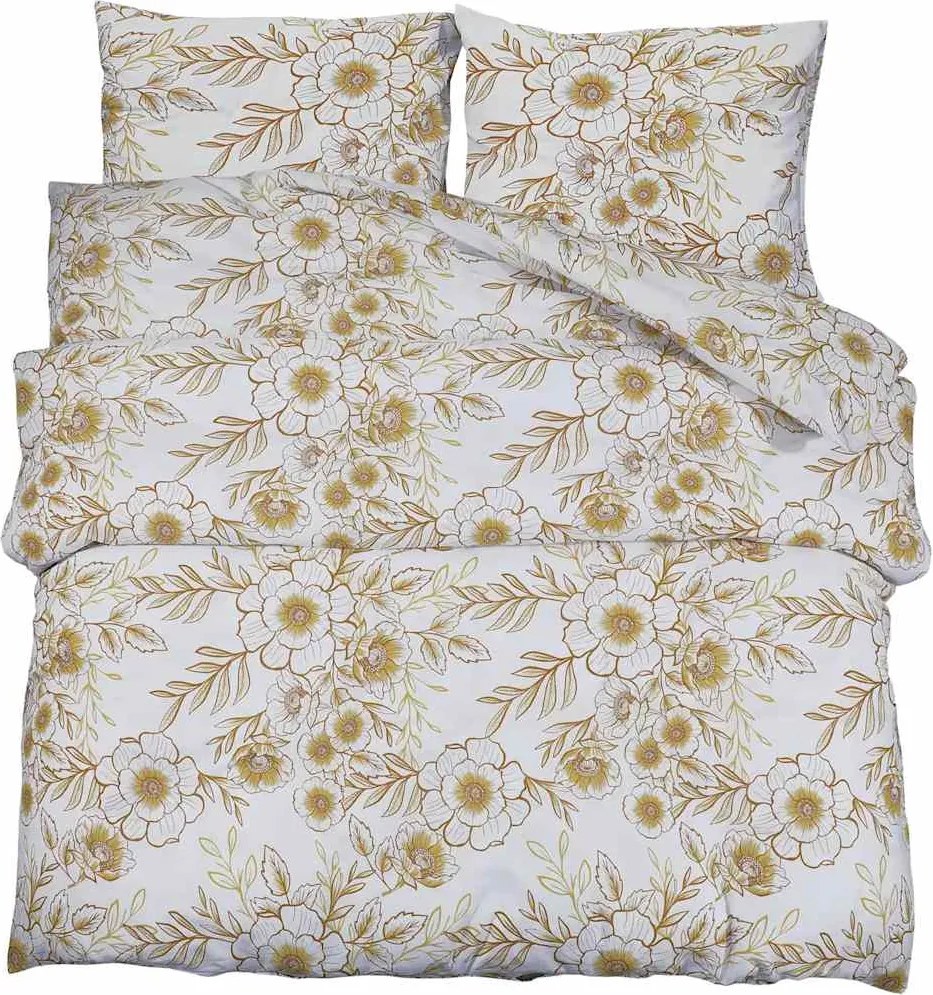 vidaXL Set cu husă de pilotă, alb și maro, 140x200 cm, bumbac