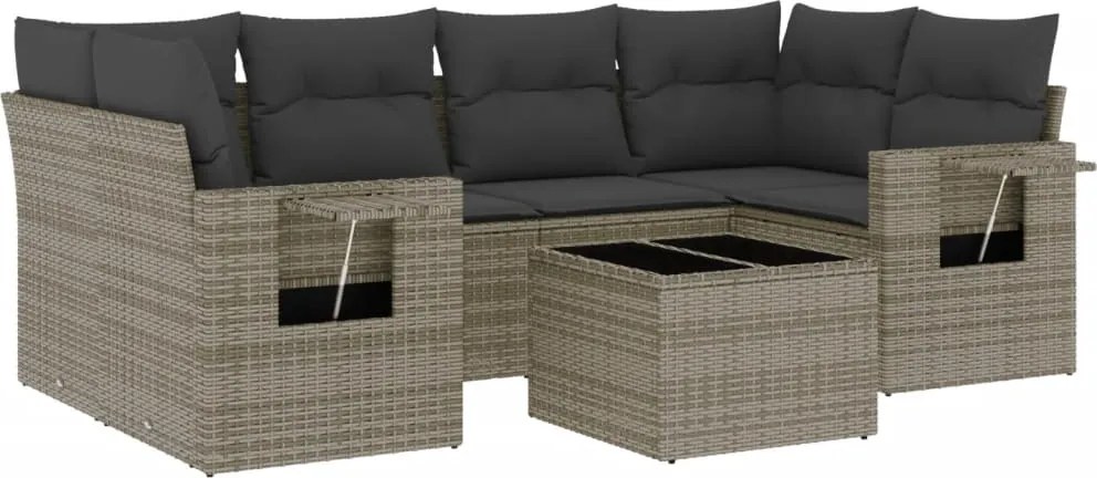 vidaXL Set canapele de grădină, 7 piese, cu perne, gri, poliratan