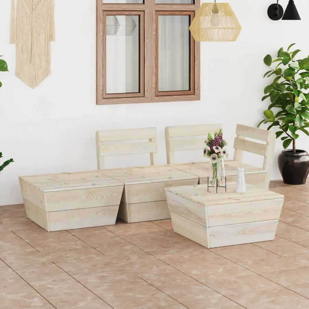 vidaXL Set de mobilier de grădină paleți, 4 piese, lemn molid tratat