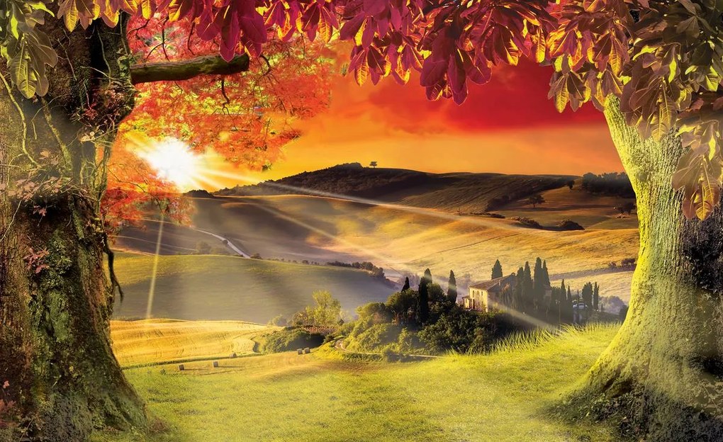 Fototapet - Toscania în apus de soare (254x184 cm), în 8 de alte dimensiuni noi