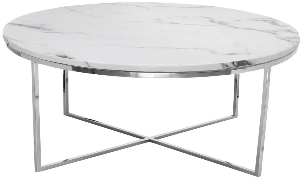 Masuta de cafea Pelio alb/silver si marmura – H42 cm