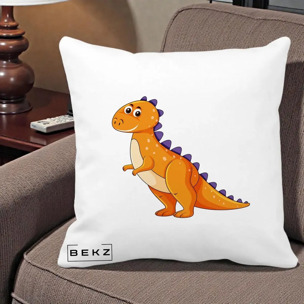 Perna Decorativa T-Rex Portocaliu, 40x40 cm, Alba Mata, Husa Detasabila, Perna Inclusa, BEKZ®