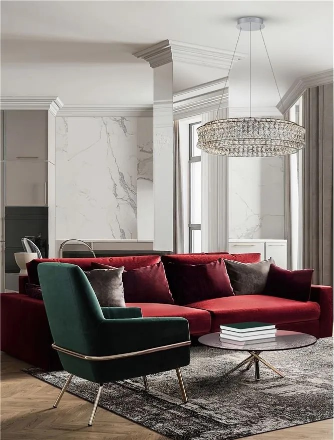 Lustra suspendata LED crom, cristale sticla CELYSIA 80cm