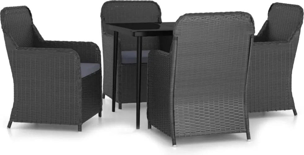 vidaXL Set masă pentru grădină, 5 piese, cu perne, negru