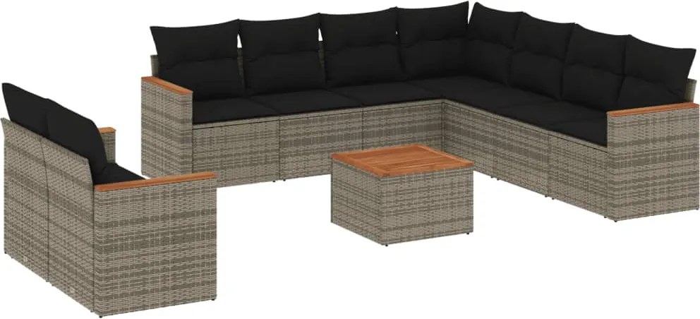 vidaXL Set mobilier de grădină cu perne, 10 piese, gri, poliratan
