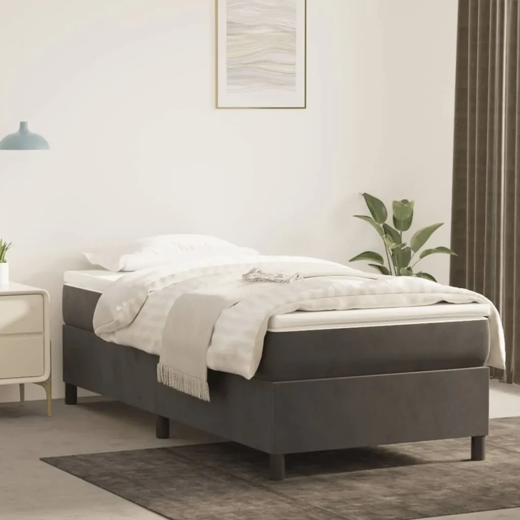 3121097 vidaXL Cadru de pat box spring, gri închis, 90x200 cm, catifea
