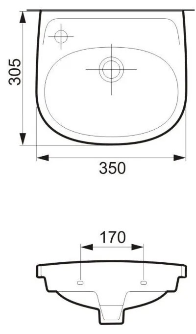 Lavoar suspendat alb 35 cm, asimetric, Cersanit Roma