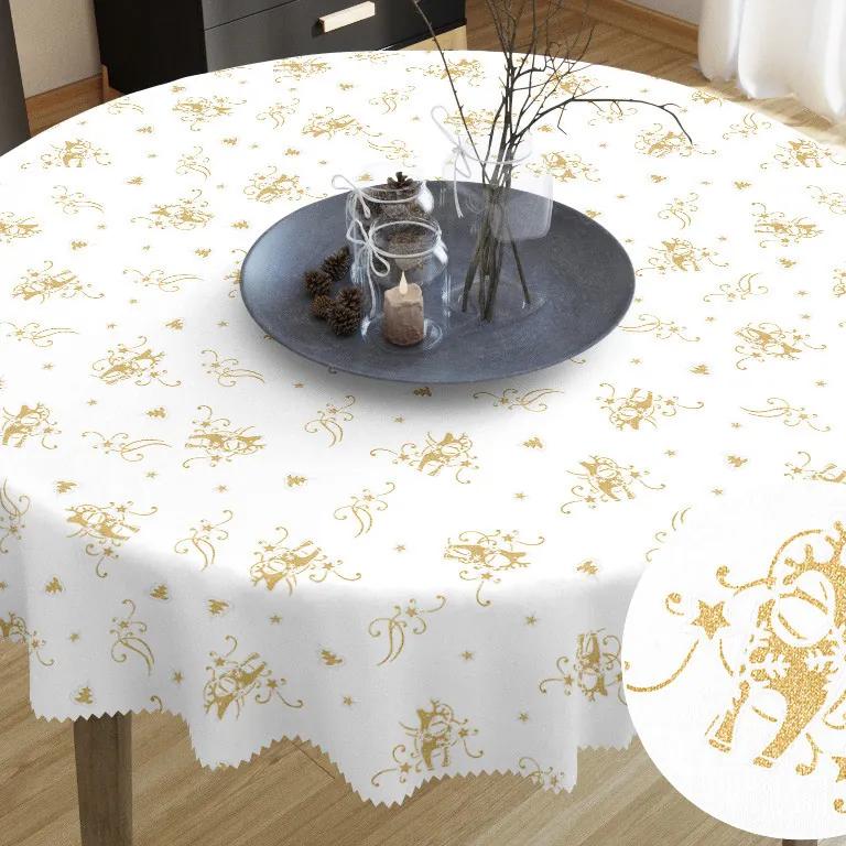 Goldea față de masă din teflon - model 417 de crăciun - reni aurii pe alb - rotundă Ø 60 cm