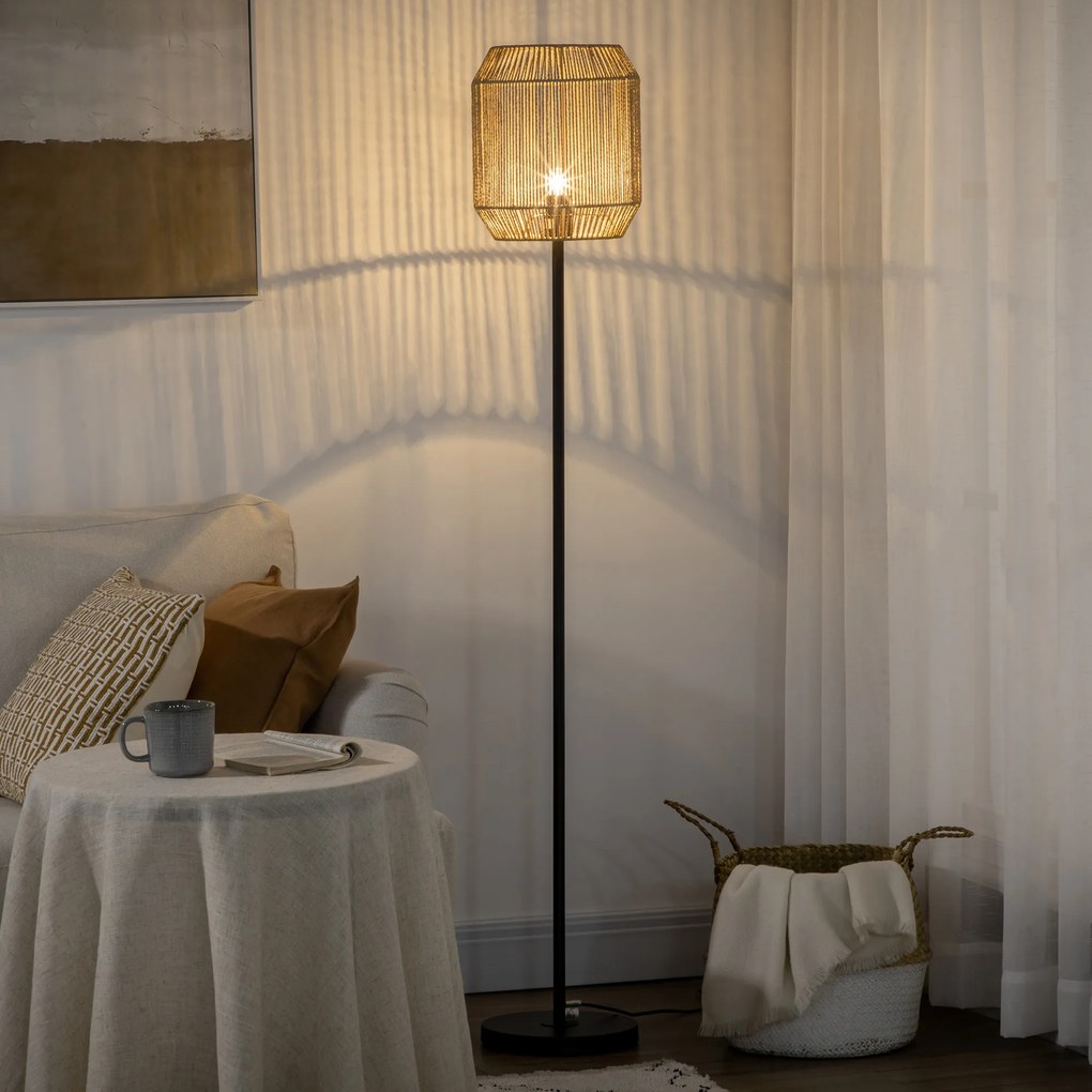 HOMCOM Lampadar de podea pentru living abajur din sfoara de hartie design natural baza E27 Max. 40W - Ø 26 x 164H cm | Aosom Romania