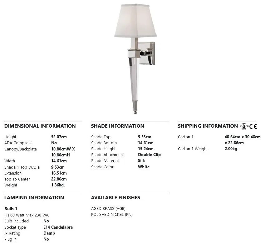 Aplica de perete design elegant RUSKIN nichel lucios